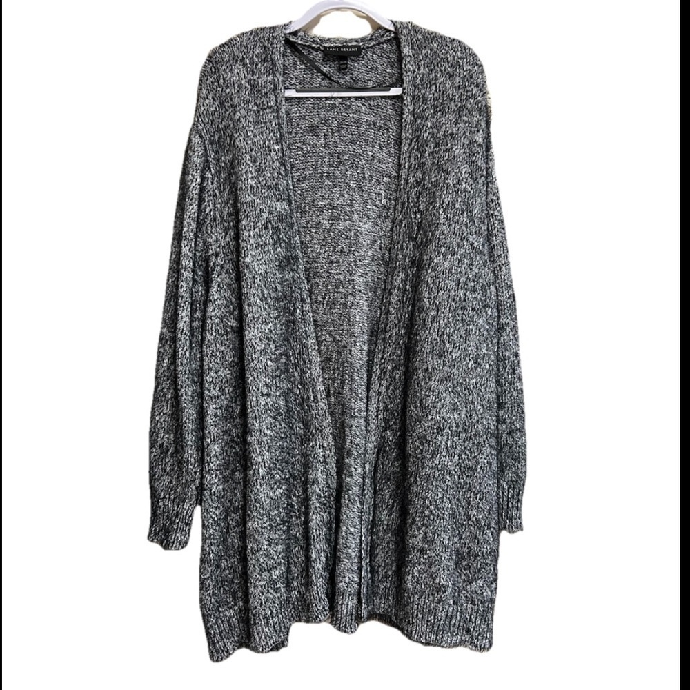Lane Bryant Sweater Cardigan Size 26 /28 Black Marled Open Front Cozy NEW